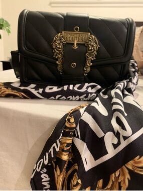 Versace Jeans Couture quilted crossbody bag with scarf.